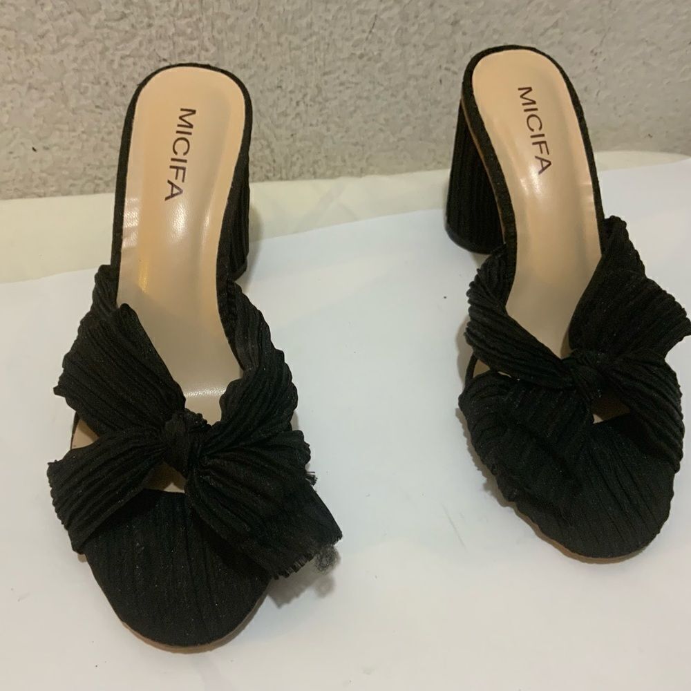 MICIFA Women's Bow Knot Heeled Sandals Open Toe High Block Chunky Heel SIZE 9